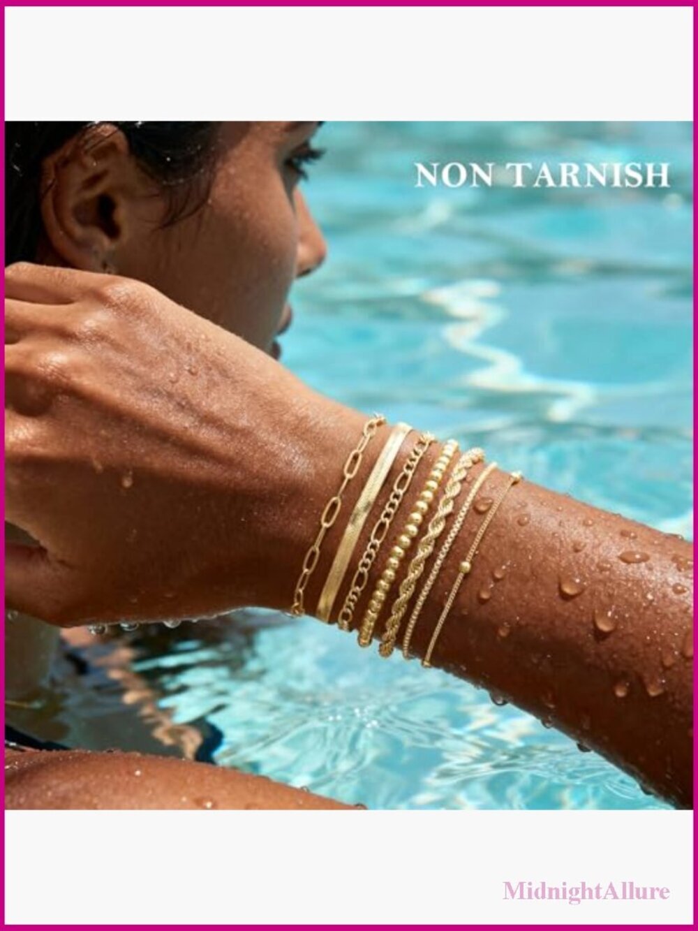 7PCS Gold Bracelet Set - Stackable Link Bracelets with Lobster Claw Clasps - Picture 7 of 7